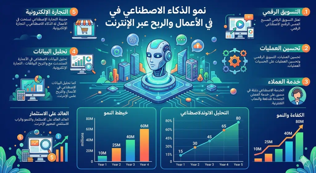 رسم يوضح أهمية الذكاء الاصطناعي في زيادة الإنتاجية وفرص الربح في 2026