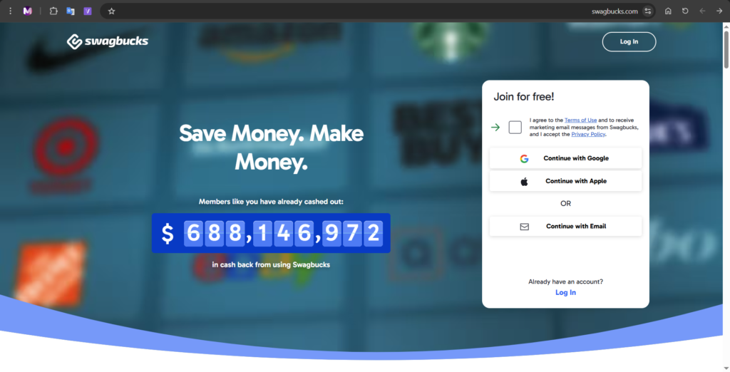 واجهة تطبيق Swagbucks لربح المال من مشاهدة الفيديوهات في المغرب